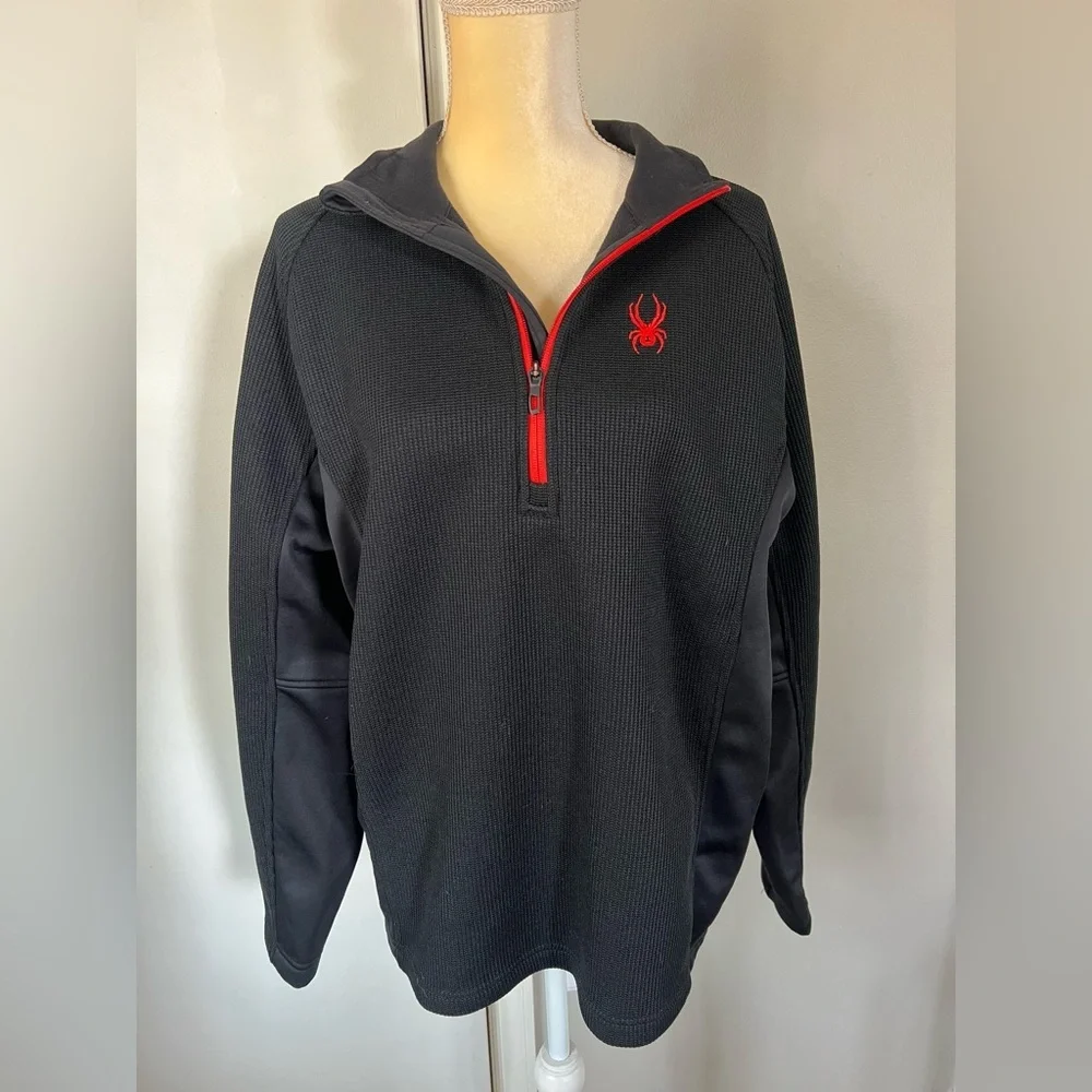 Spyder Men’s Black Mid Weight Waffle Knit Polyester Quarter Zip Ski Jacket L